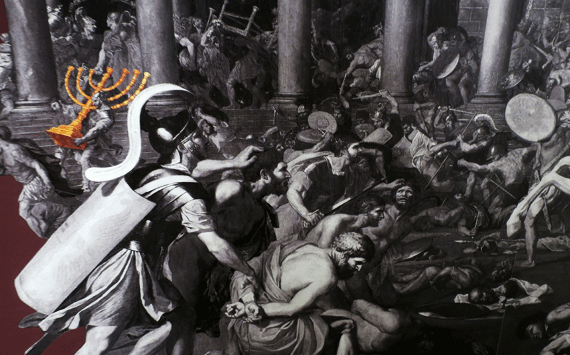 Illustration of Roman soldiers looting the Jerusalem Temple 