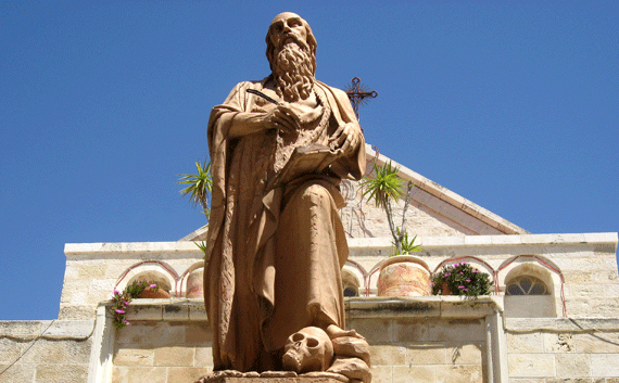 Statue of St. Jerome outside the Church of St. Catherine, Bethlehem