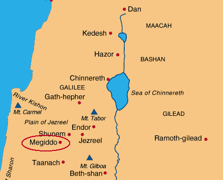 Map of northern Israel showing the location of Megiddo