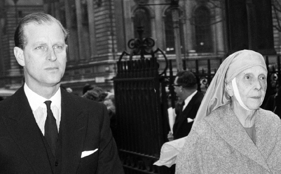 Duke of Edinburgh escorting his mother into Westminster Abbey on July 3, 1960