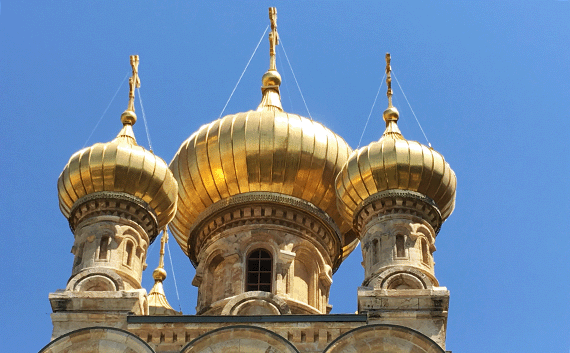 Onion domes atop the Church of Mary Magdalena final resting place of Princess Alice