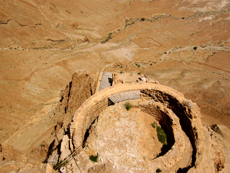 Looking down from the top deck of Masada's Northern Palace