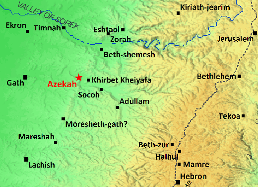Map of the Shephelah with Azekah overlooking the Elah Valley