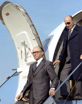 Israel Prime Minister Menachem Begin and Israel Foreign Minister Moshe Dayan arriving in the U.S. in 1978