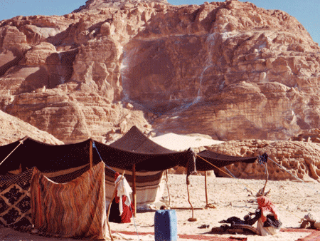 Traditional Beduin tent woven with hairs of the black goat