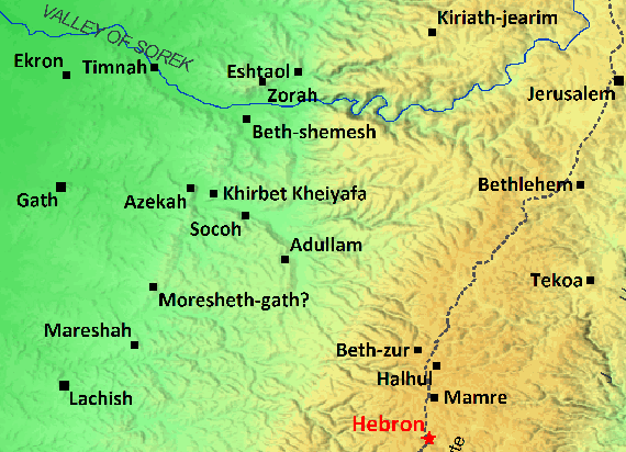 Map showing Hebron, Bethlehem and Jerusalem