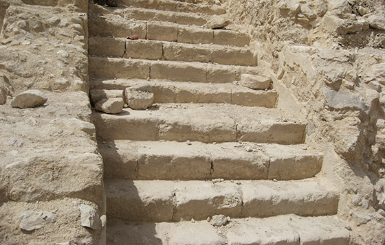 Original stairs leading from the theater to the Upper Palace were exposed in 2011 