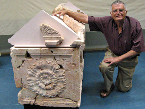 The late archeologist Ehud Netzer by Herod's presumed sarcophagus