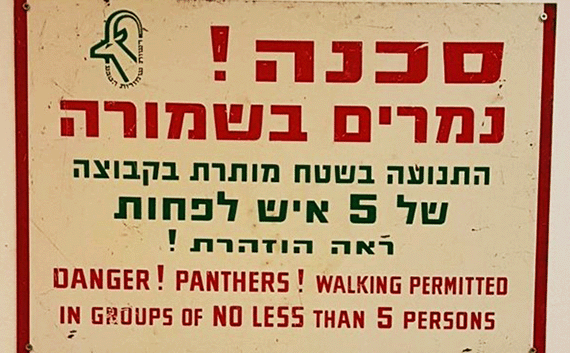 Warning sign with a mistranslation of Namer which means leopard, panther or tiger