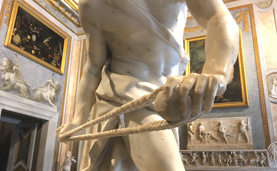 Bernini's David in Rome about to kill Goliath