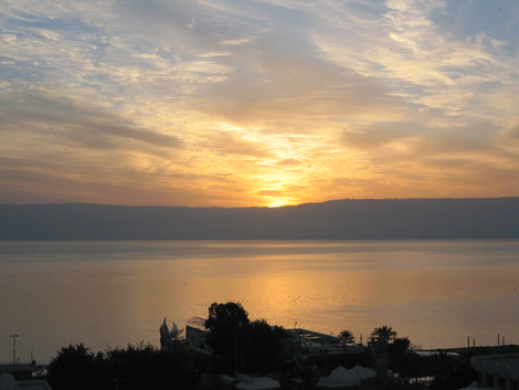 Sunrise over the Sea of Galilee as seen from Tiberias