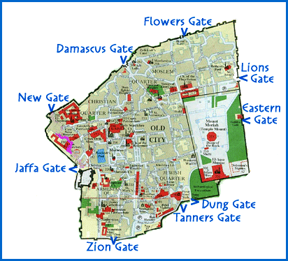 Map showing the nine gates to Jerusalem's Old City